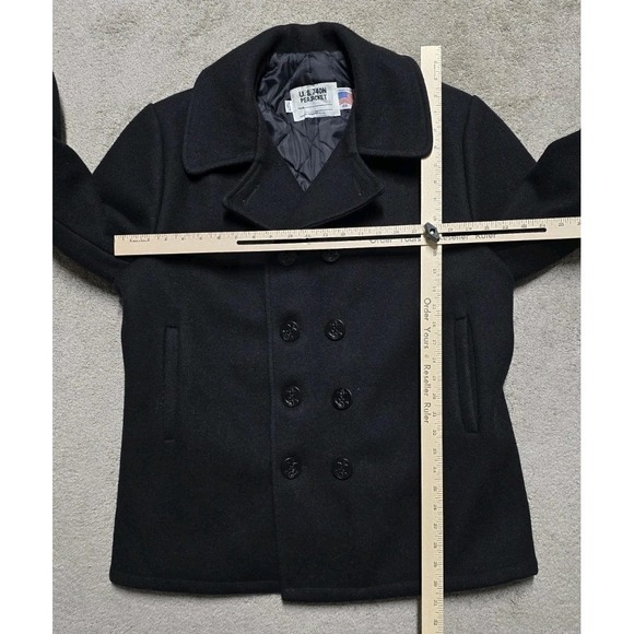 Schott U.S. 740N Pea Jacket Mens 46 Black Wool Navy Peacoat Made USA Winter Coat - Picture 14 of 16
